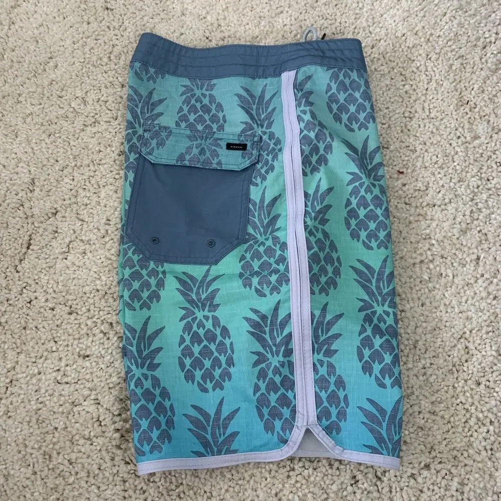 RIP CURL Mirage Boardshorts Men Size 28 Blue Green Pineapple Logo Drawstring